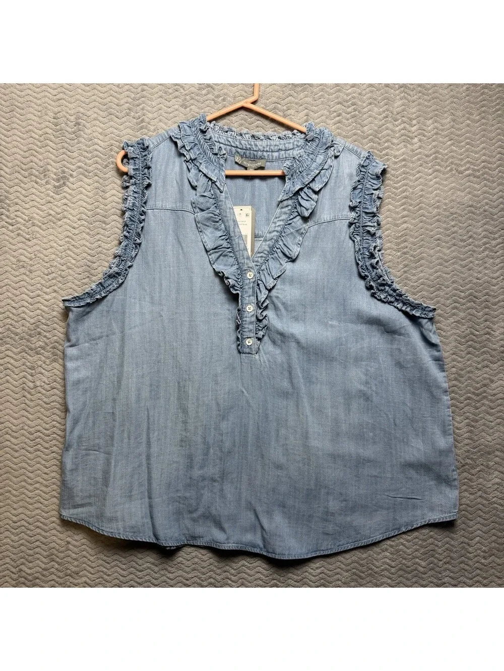 Wit & Wisdom Top Womens Sz 2XL Chambray Ruffles Sleeveless Cowgirl Lyocell NWT
